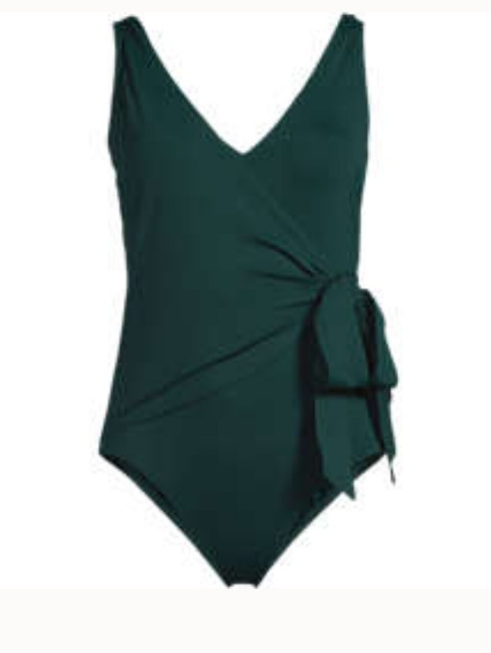 NWT, Land's End Green Side Tie Waist Wrap One-Piece Swimsuit